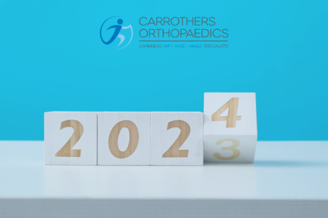 Carrothers Orthopaedics end of year patient message 2023 Dice showing 2023 rolling to 2024