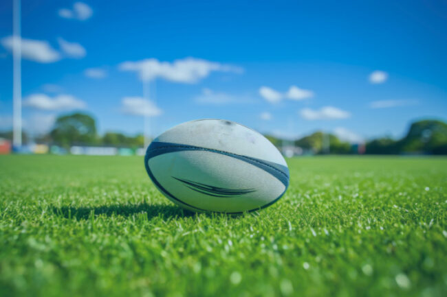 Common Rugby Injuries Diagnosis and Treatment Close up of rugby ball on pitch