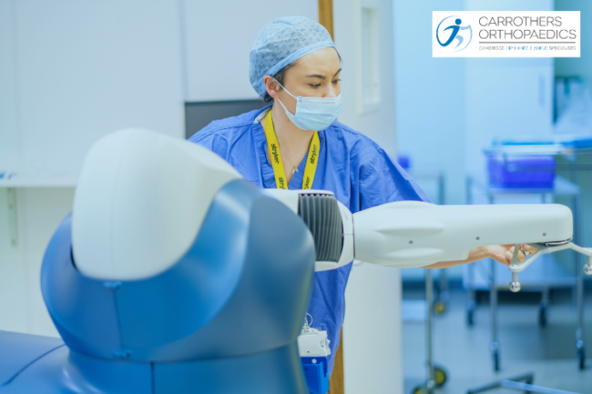 Mako Robotic Arm Assisted Surgery Improves Joint Replacement Patient Outcomes Mako Robotic Assisted Surgery being set up at Carrothers Orthopaedics in Cambridge
