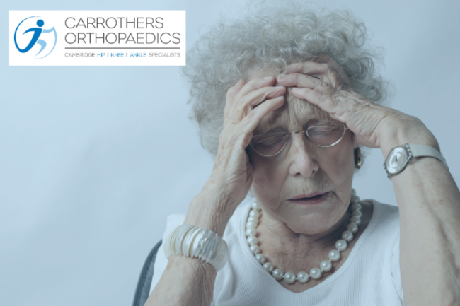Osteoarthritis and Sleep Deprivation Older woman holding head looking very tired
